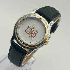 Sweda Silver Gold Case Black Leather Watch Working New Battery